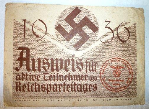 ENTRANCE PASS FOR PARTICIPANT IN 1936 PARTEI TAG.