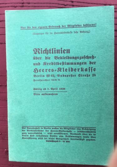 1936 BOOKLET GUIDELINES KLEIDERKASSE CREDIT TERMS.