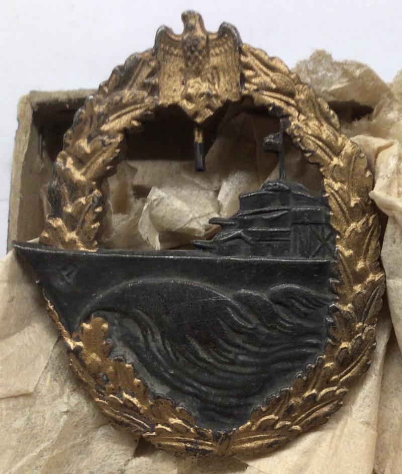 BOXED KRIEGSMARINE DESTROYER BADGE.