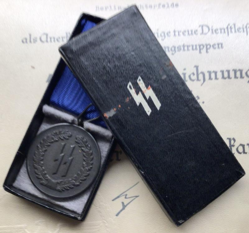 SS 4 YEAR BOXED MEDAL WITH LSSAH CITATION.