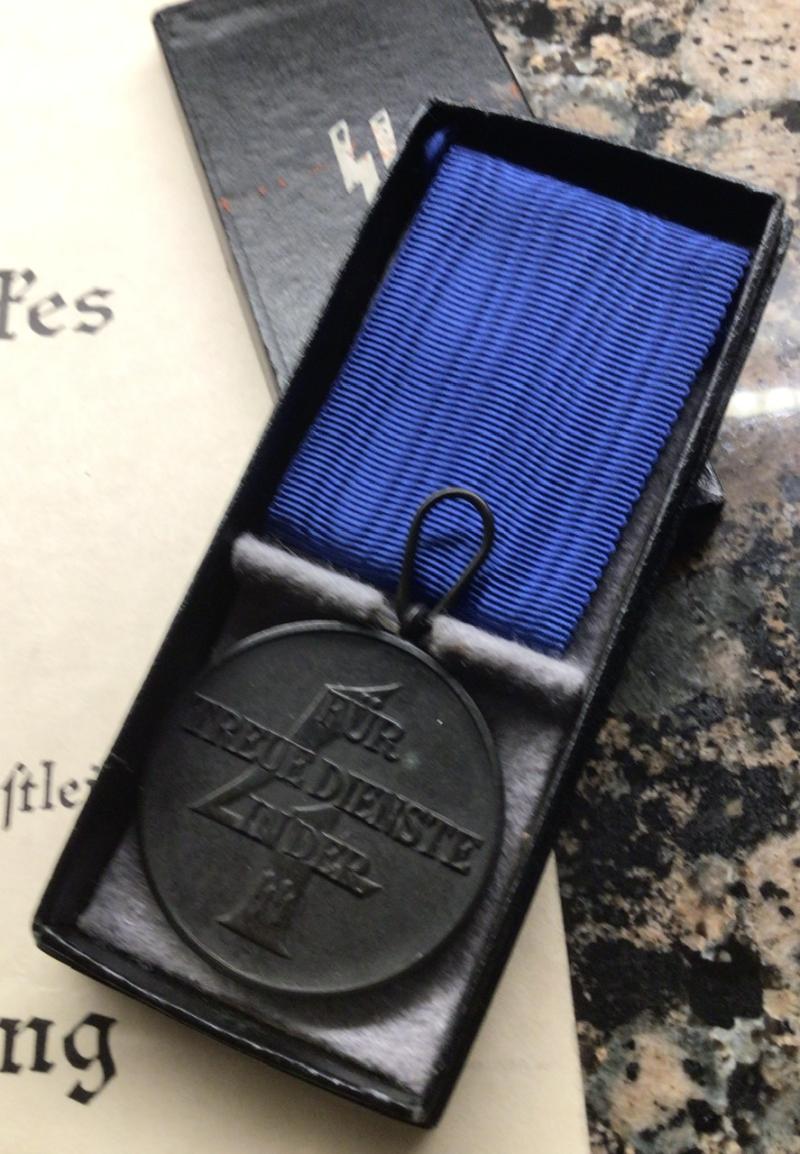 SS 4 YEAR BOXED MEDAL WITH LSSAH CITATION.